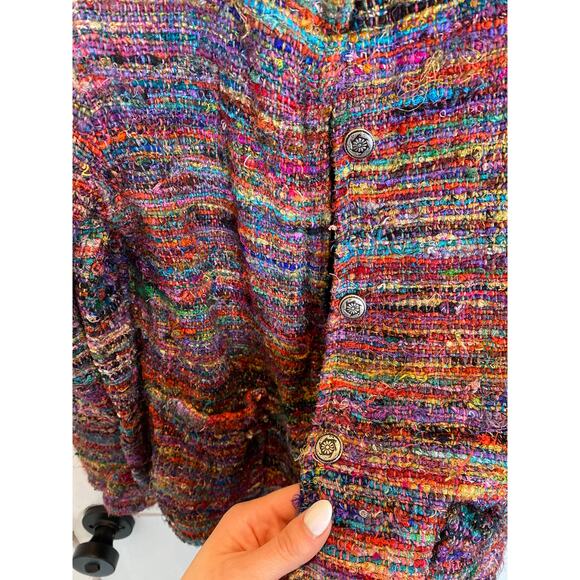 VINTAGE X PARSLEY & SAGE Silk Artsy Art to Wear Rainbow Blazer Small - Picture 3 of 8
